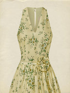 Maxi Cotton Dress, Sleeveless, V Neck, Floral, 3D Floral (Detachable), Vacation, Vintage, Yellow