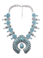 Boho Turquoise Flower Pendant Alloy Necklace