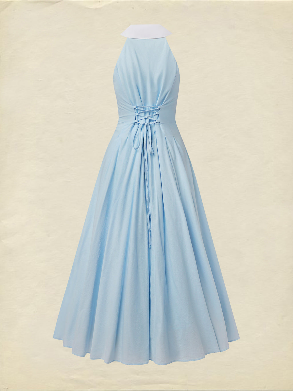 Maxi Linen Dress, Sleeveless, Shawl Collar, Plain, Button Design, Vintage, Blue