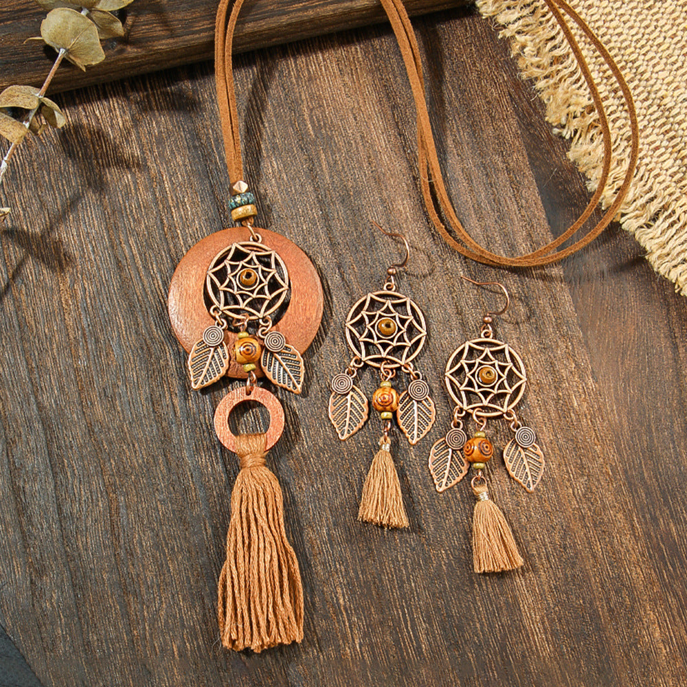 3pcs Boho Ethnic Long Sundry Colors Tassel Pendant Necklaces For Women Retro Rhinestone Drip Oil Alloy Necklace