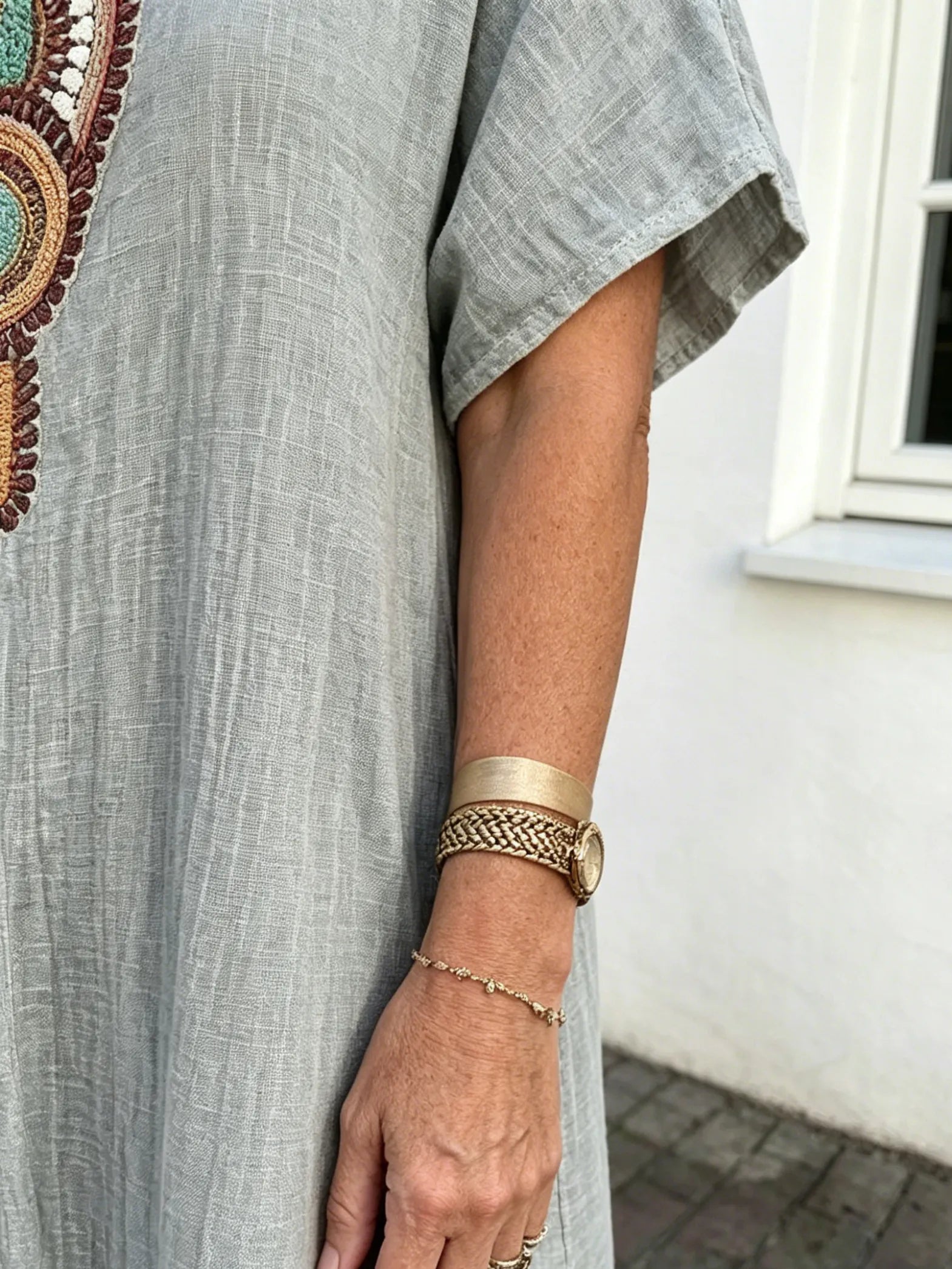 Cotton and Linen Embroidered Split Dress