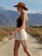Off-white Long Tassel Pockets Denim Shorts