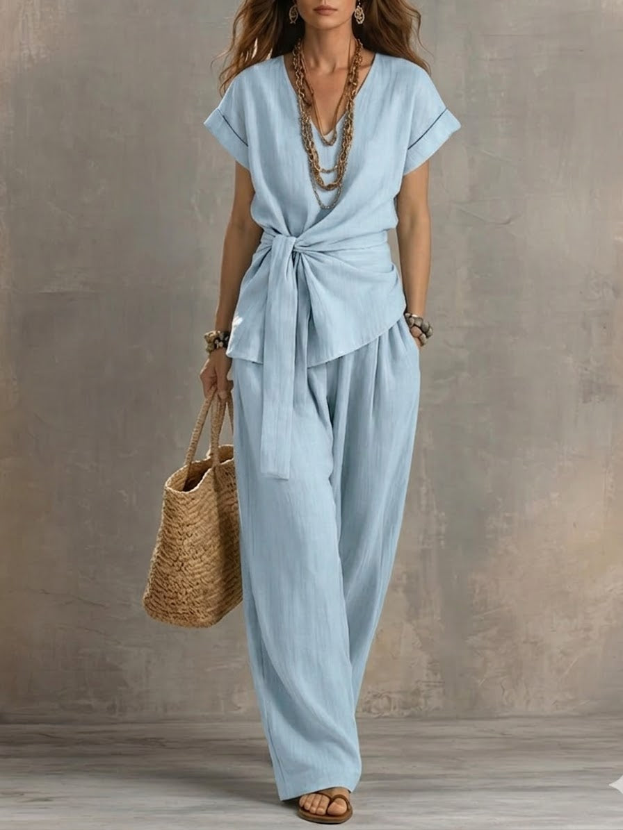 Casual Linen And Cotton Two-piece Set
