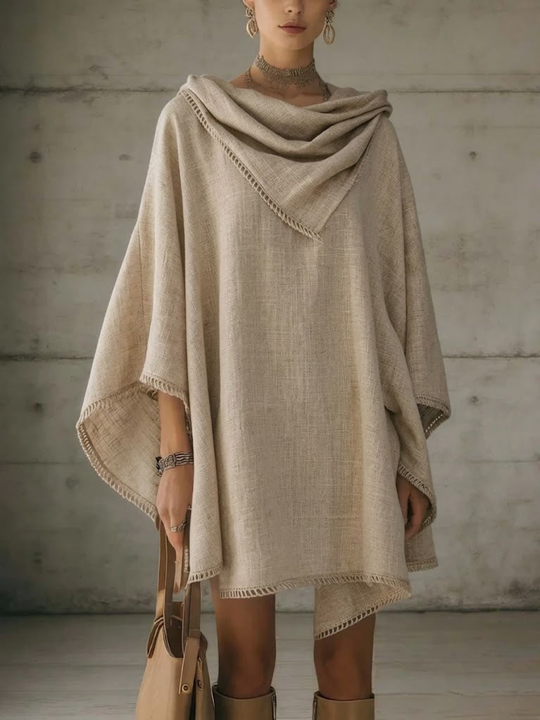 Loose-fit Casual Linen & Cotton Top With Spliced cutouts And Webbing Trim