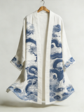 Japanese Art Dragon Pattern Retro Casual Linen Long Kimono