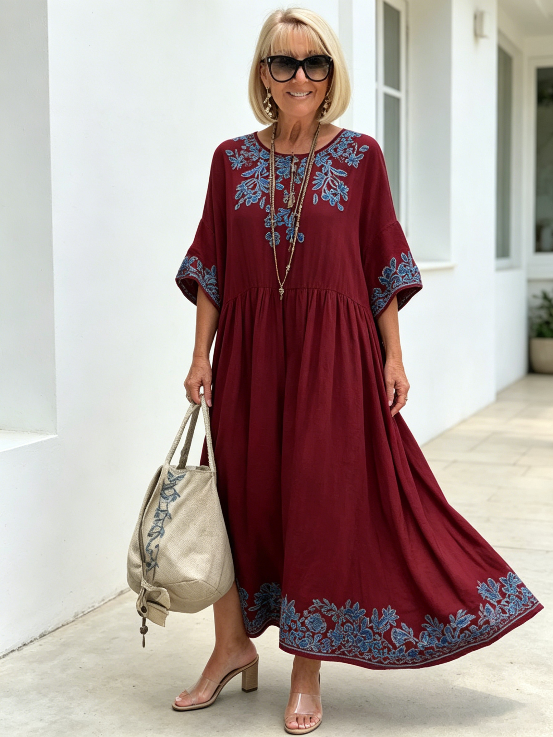 Loose Fashion Temperament High-end Crew Neck Print Dress
