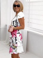 Multi-plant Floral Print Cascade Dress