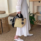 Vintage Straw Woven Handbags, Boho Style Summer Beach Bag, Women's Braided Tote Bag For Travel Picnic