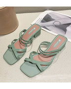 Chunky Heel Wedge Slippers Sandals Two-Way Beach Seaside Half Slippers