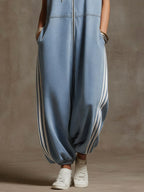Casual Retro White Ribbon Light Blue Denim Sleeveless Jumpsuit