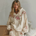 Women's Rose Embroidery Art Cozy Hooded Sweatshirt