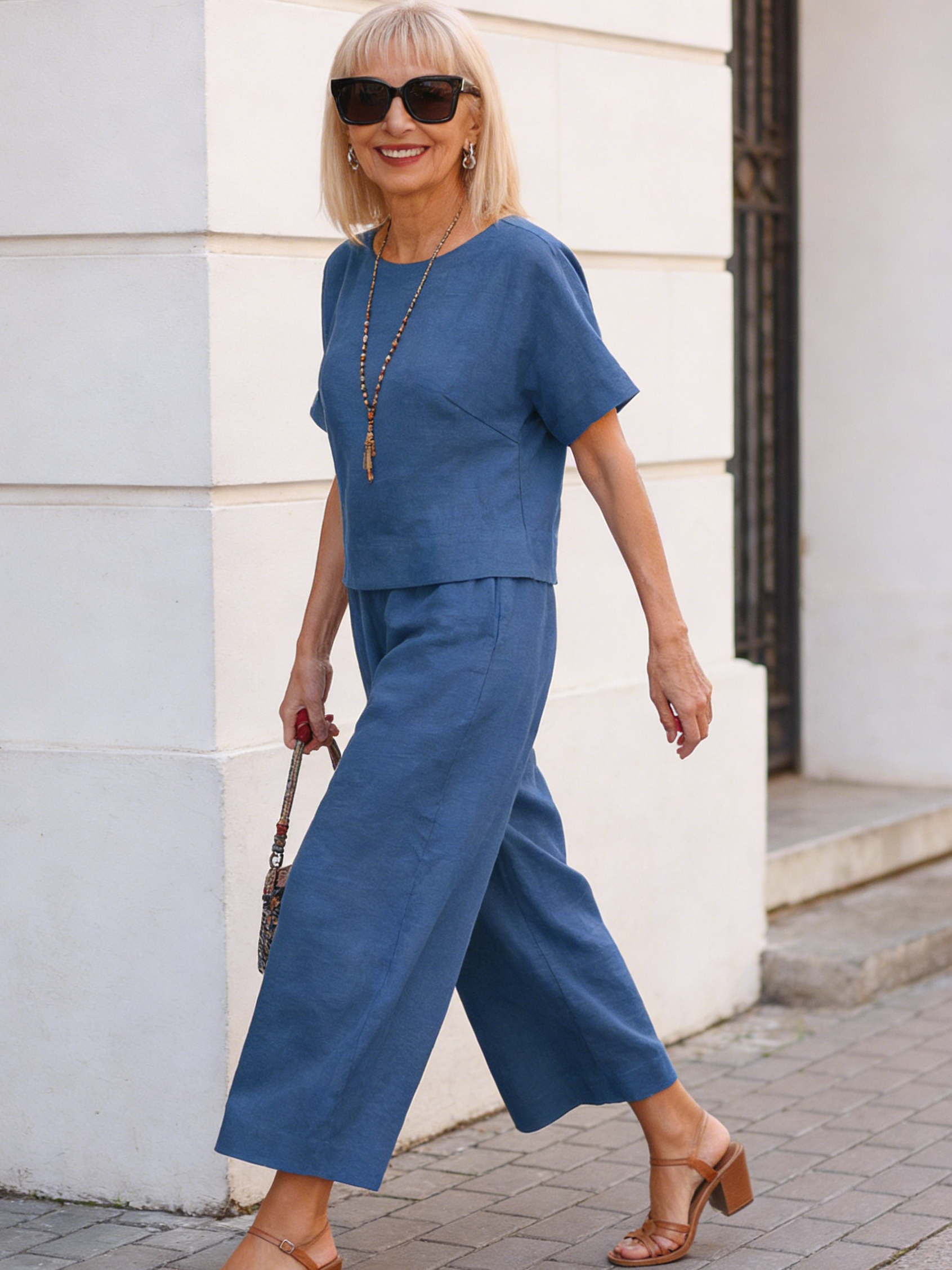 Linen Casual Loose Solid Color Suit Two Piece Set