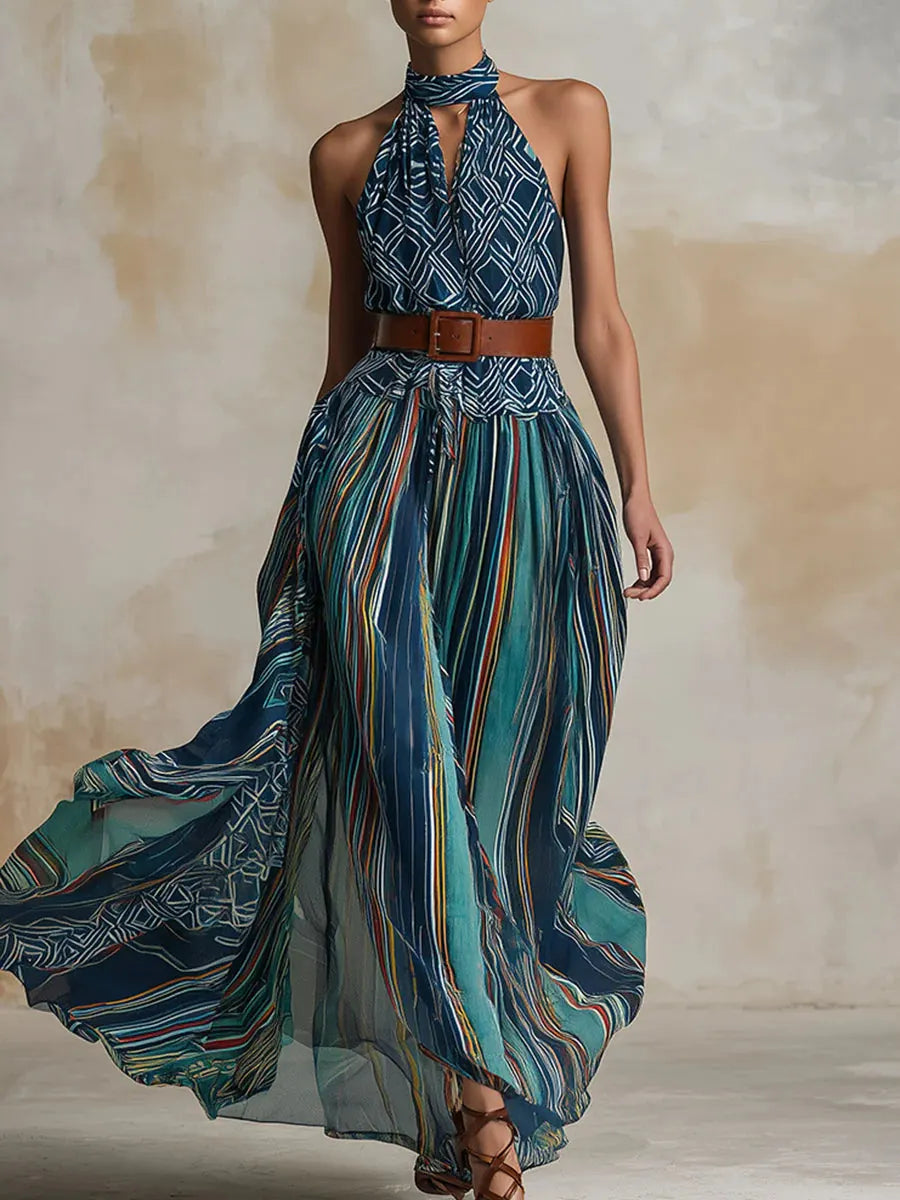 Bohemian Artistic Print Sleeveless Maxi Dress