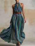 Bohemian Artistic Print Sleeveless Maxi Dress