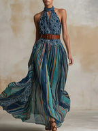 Bohemian Artistic Print Sleeveless Maxi Dress