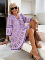 Vacation Dress Printed Shirt Casual Bohemian Vacation V-Neck Dress
