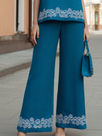 Elegant Embroidered Sleeveless Top & Wide Leg Pants Two-Piece Set