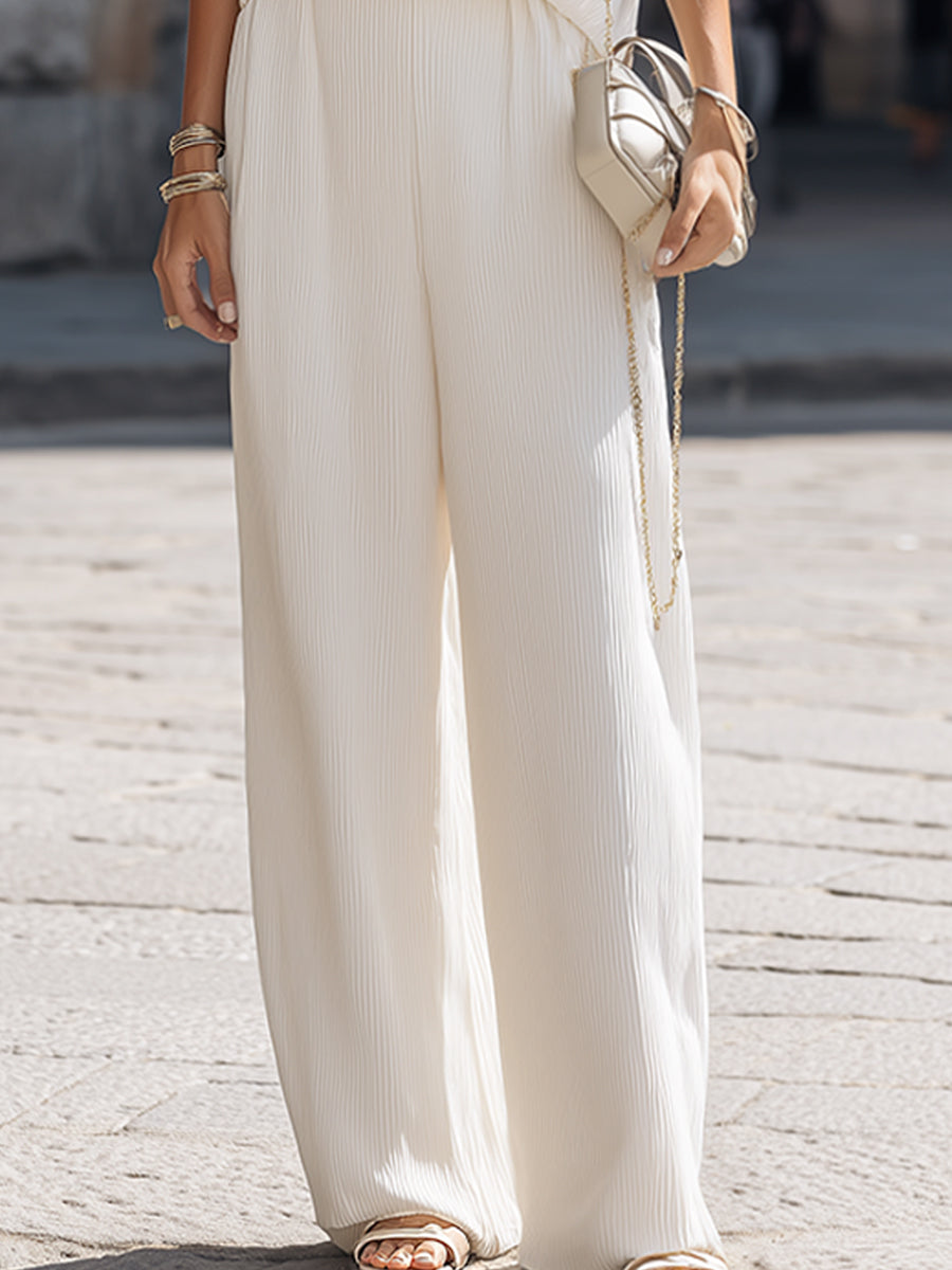 Pleated Sleeveless Relaxed Top And Wide-Leg Pants Set