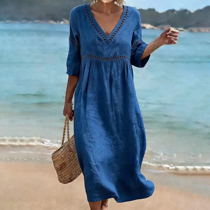 Women's Casual Solid Color Cotton Linen Dress