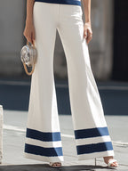 Striped Mock-Neck Sleeveless Top And Wide-Leg Pants Set