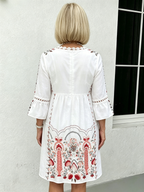 V-neck Printed Lace Stitching Bohemian Casual Vacation Style Dress