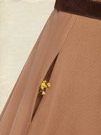 Maxi Linen Dress Set & Shirt, Long Sleeves, Shawl Collar, Plain, Button Design, French Vintage, Light Brown