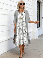 2Pcs Casual Printed Chiffon Dress Two-piece Set