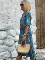 Vacation DRESS Women's Short Sleeve Summer Leopard Lace Dress V Neck Daily Going Out Casual Knee Length A-Line Khaki