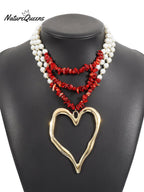 Bohemian Multi-layered Large Heart Beaded Necklace