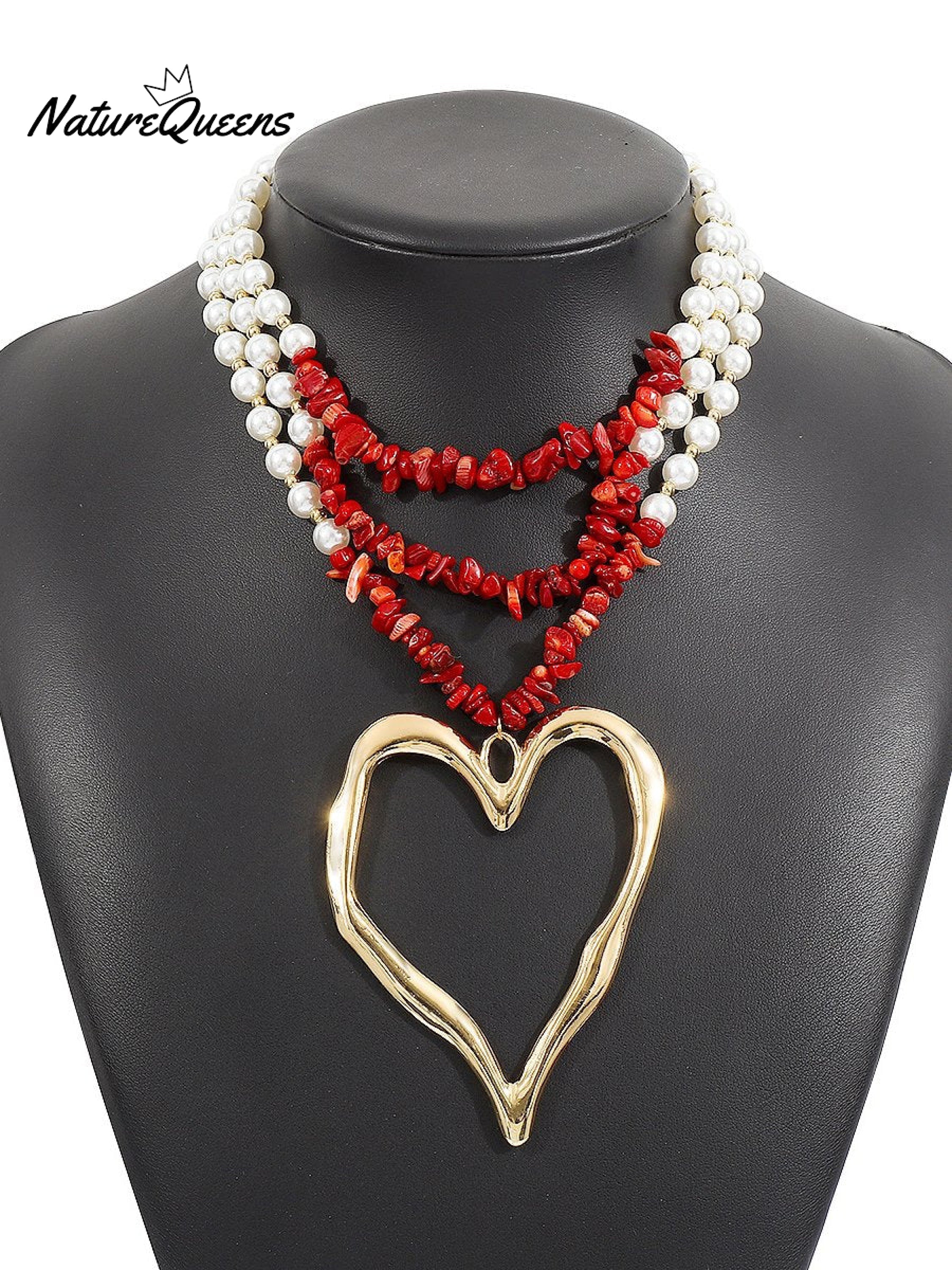 Bohemian Multi-layered Large Heart Beaded Necklace
