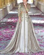 Women's V Neck Embroidered Kaftan Dress