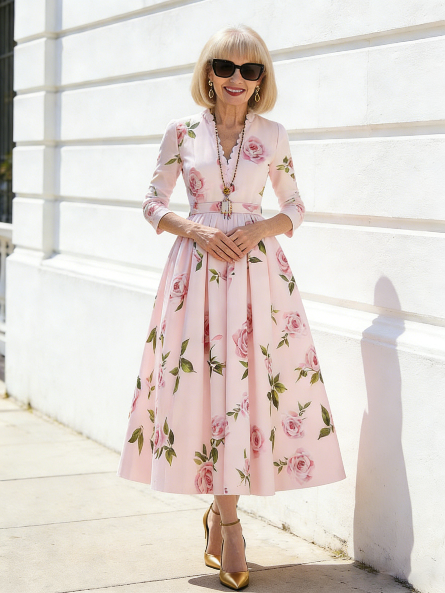 Printed V-neck Waist Long Sleeve A Pendulum Women's Dress Long Dress Literary Retro Fashion Elegant
