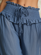 Dusty Blue Linen Smocked Waist Harem Pants