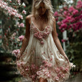 Women's Vintage Floral Embroidery Art Comfy Linen Mini Dress