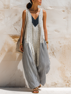 Black & White Mixed Print Sleeveless Wide-Leg Jumpsuit