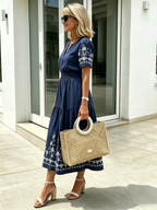 Simia Floral Short-sleeved Dress V-neck A-shaped Skirt