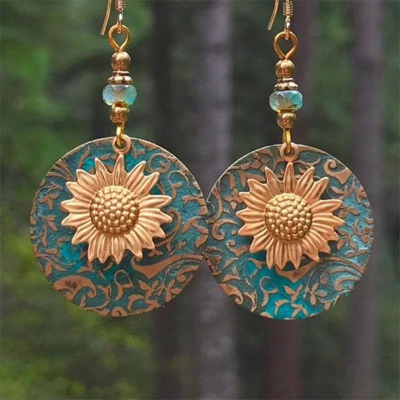 Boho Sunflower Earrings Creative Fashion Vintage Engagement Wedding Drop Earrings Female Jewelry tribal jewelry