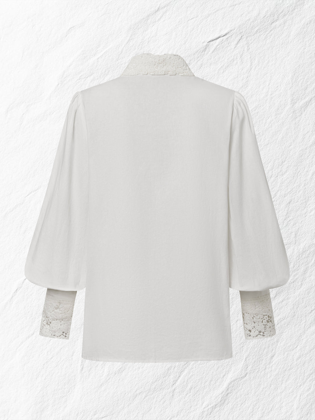 Linen Shirt, Long Sleeves, Stand Collar, Plain, Lace, Vintage, Ivory