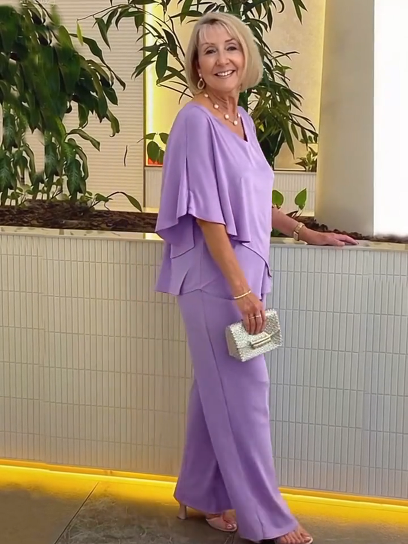 2Pcs Gray Double Layer Tunic Pantsuit