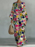 Women's Vintage Floral Art Comfortable Loose Cotton Linen Wide-leg Pants Two-piece Set