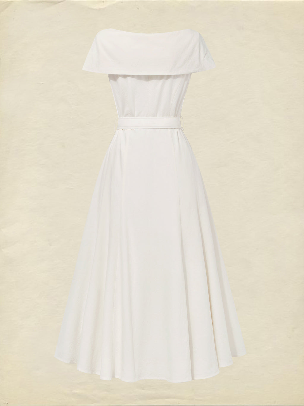 Midi Linen Dress, Short Sleeves, Shawl Collar, Plain, Button Design, French Vintage, White