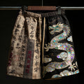 Retro Japanese Calligraphy And Dragon Art Pattern Linen Blend Shorts
