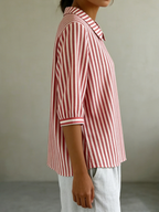 Retro Peter Pan Collar Striped Cotton-linen Shirt