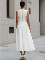 Sleeveless Cropped Top And Pleated Midi Skirt Set