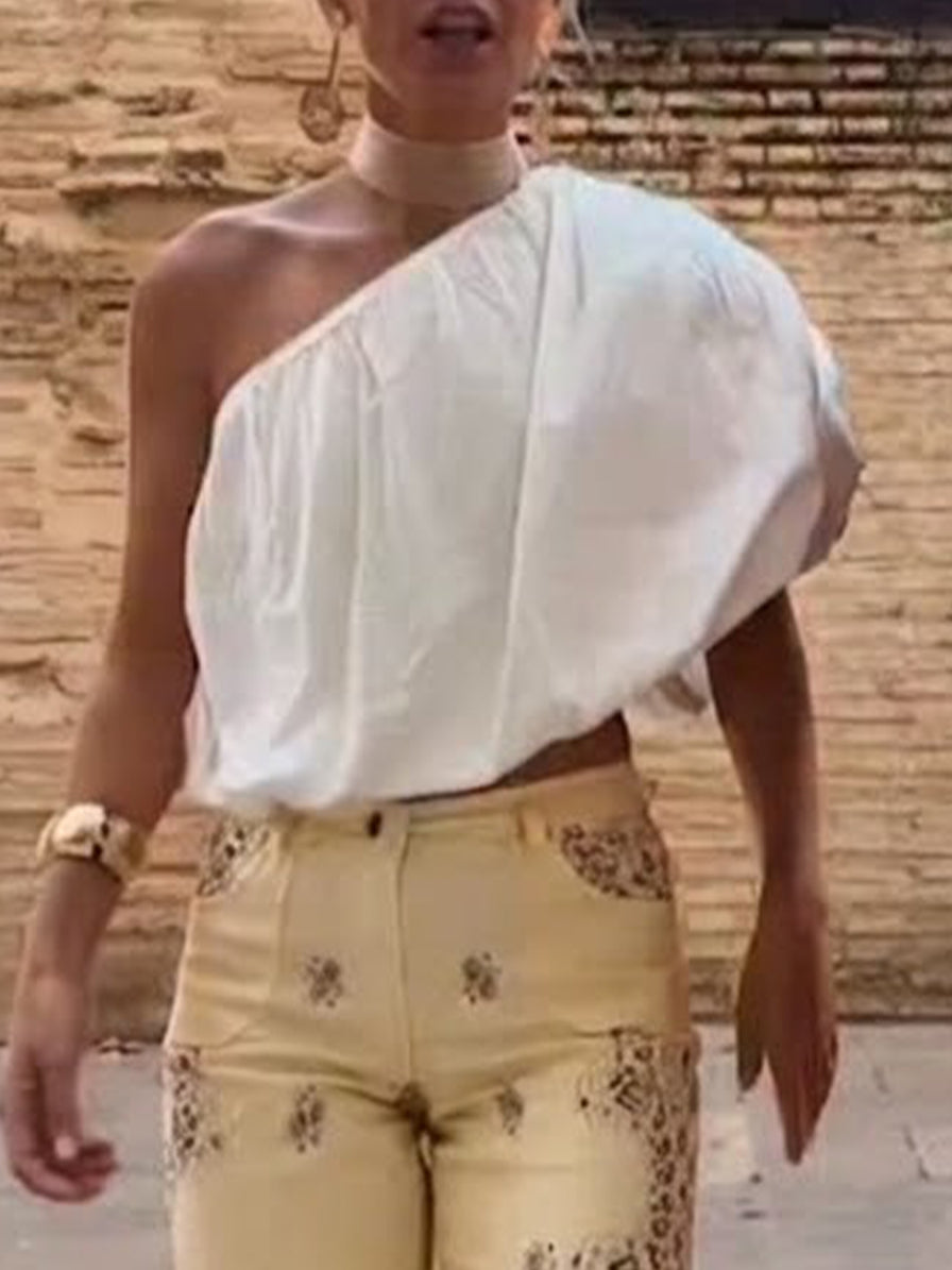 Casual Off-shoulder Linen And Cotton Top