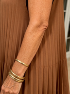 Elastic Dress Women's Elegant Fashion Crew Neck Sleeveless Pleated Long Dress