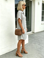 Solid Color Shirt Dress Simple, Made of Breathable, Featuring a Lapel Collar and Orderly Button Arrangement That Adds a Vintage Charm