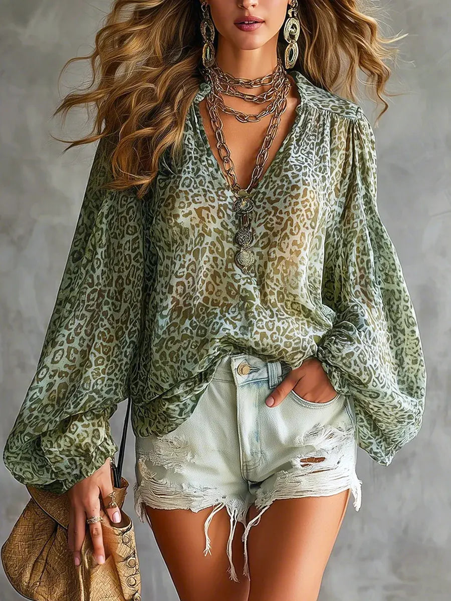 Women's Retro Leopard Art Casual Stylish Long Sleeve Shirt