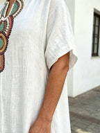 Cotton and Linen Embroidered Split Dress
