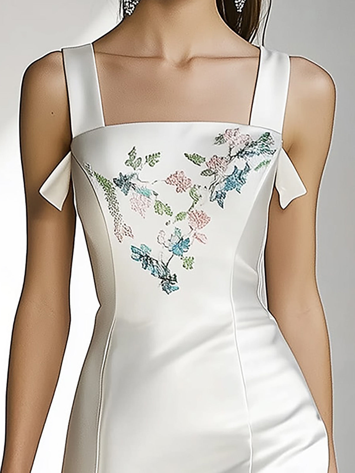 White Satin Embroidered Dress